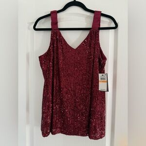 NWT Vince Camuto Dark Wine Sequin Tank Top Sz S